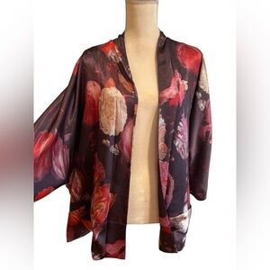 Buffalo David Bitton Purple Floral Silky Kimono Sz M